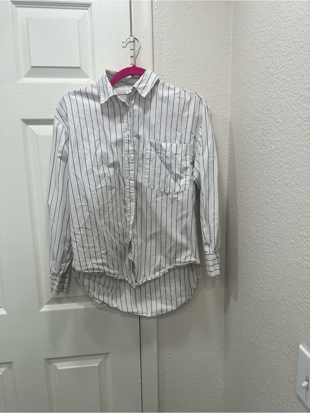 Classic White Button-Down Shirt with Black Pinstripes